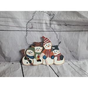 Cute Wooden Painted Snowmen Wall / Door Hanger Winter Deocr Country Core